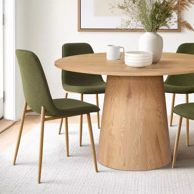 Ensemble de table à manger ronde 5 pièces en chêne, table piédestal 46 avec 4 chaises de salle à manger rembourrées, meubles de salle à manger modernes-Panipeachy