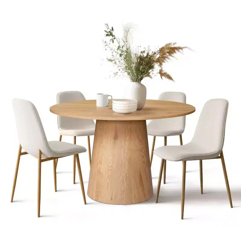 Ensemble de table à manger ronde 5 pièces en chêne, table piédestal 46 avec 4 chaises de salle à manger rembourrées, meubles de salle à manger modernes-Panipeachy