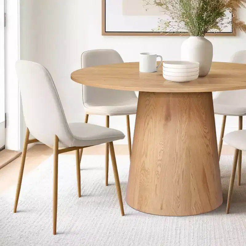 Ensemble de table à manger ronde 5 pièces en chêne, table piédestal 46 avec 4 chaises de salle à manger rembourrées, meubles de salle à manger modernes-Panipeachy