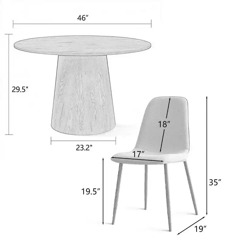 Ensemble de table à manger ronde 5 pièces en chêne, table piédestal 46 avec 4 chaises de salle à manger rembourrées, meubles de salle à manger modernes-Panipeachy