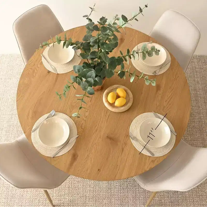 Ensemble de table à manger ronde 5 pièces en chêne, table piédestal 46 avec 4 chaises de salle à manger rembourrées, meubles de salle à manger modernes-Panipeachy