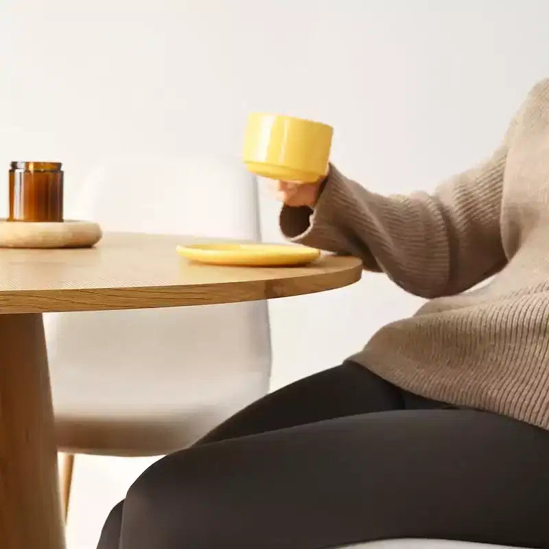 Ensemble de table à manger ronde 5 pièces en chêne, table piédestal 46 avec 4 chaises de salle à manger rembourrées, meubles de salle à manger modernes-Panipeachy