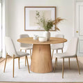 5-Piece Oak Round Dining Table Set, 46 Pedestal Table with 4 Upholstered Dining Chairs, Modern Dining Room Furniture-Panipeachy