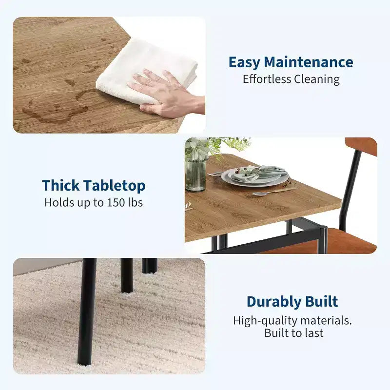 Ensemble table et 2 chaises de salle à manger Acekool avec coussins en PU marron, motif bois pour petites salles à manger