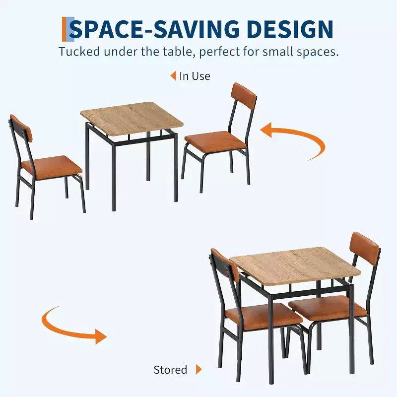 Ensemble table et 2 chaises de salle à manger Acekool avec coussins en PU marron, motif bois pour petites salles à manger