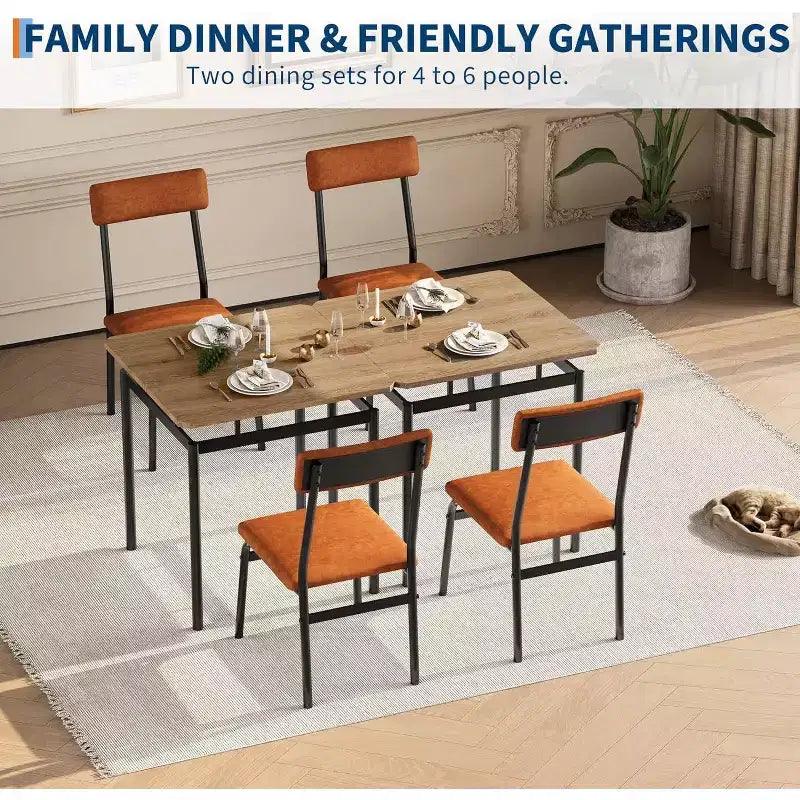 Ensemble table et 2 chaises de salle à manger Acekool avec coussins en PU marron, motif bois pour petites salles à manger