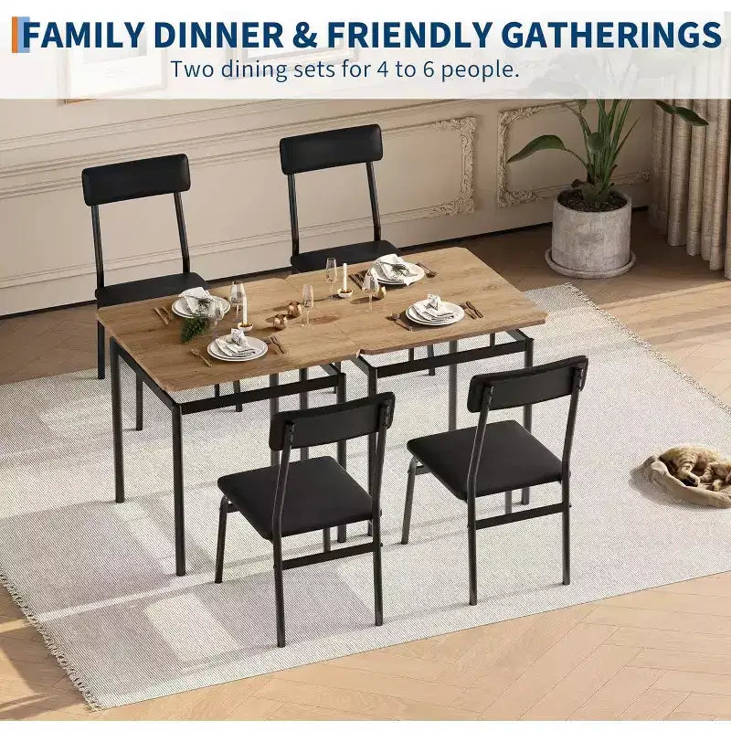 Ensemble table et 2 chaises de salle à manger Acekool avec coussins en PU marron, motif bois pour petites salles à manger