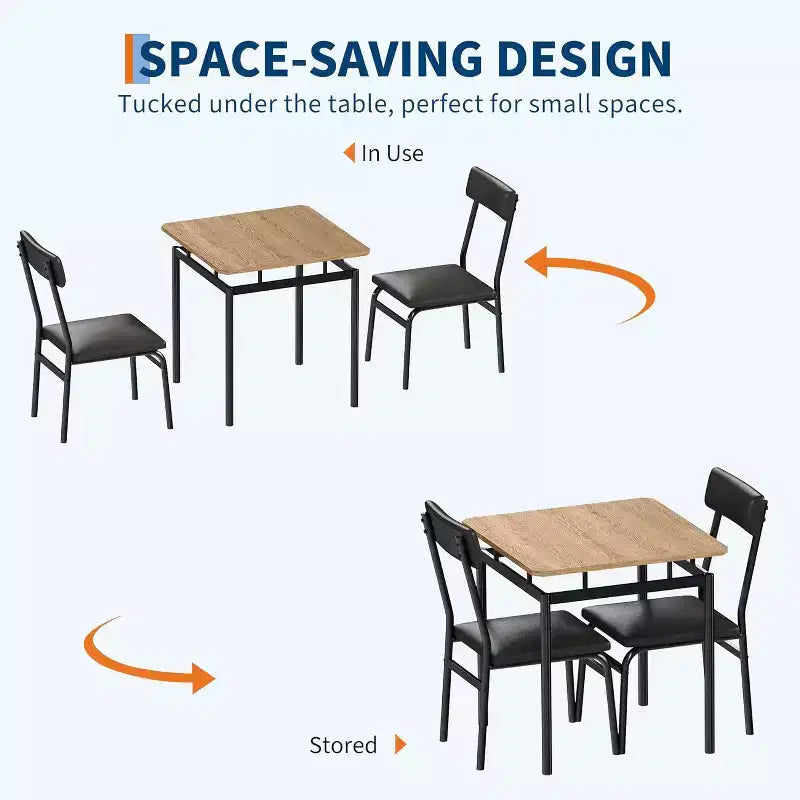Ensemble table et 2 chaises de salle à manger Acekool avec coussins en PU marron, motif bois pour petites salles à manger