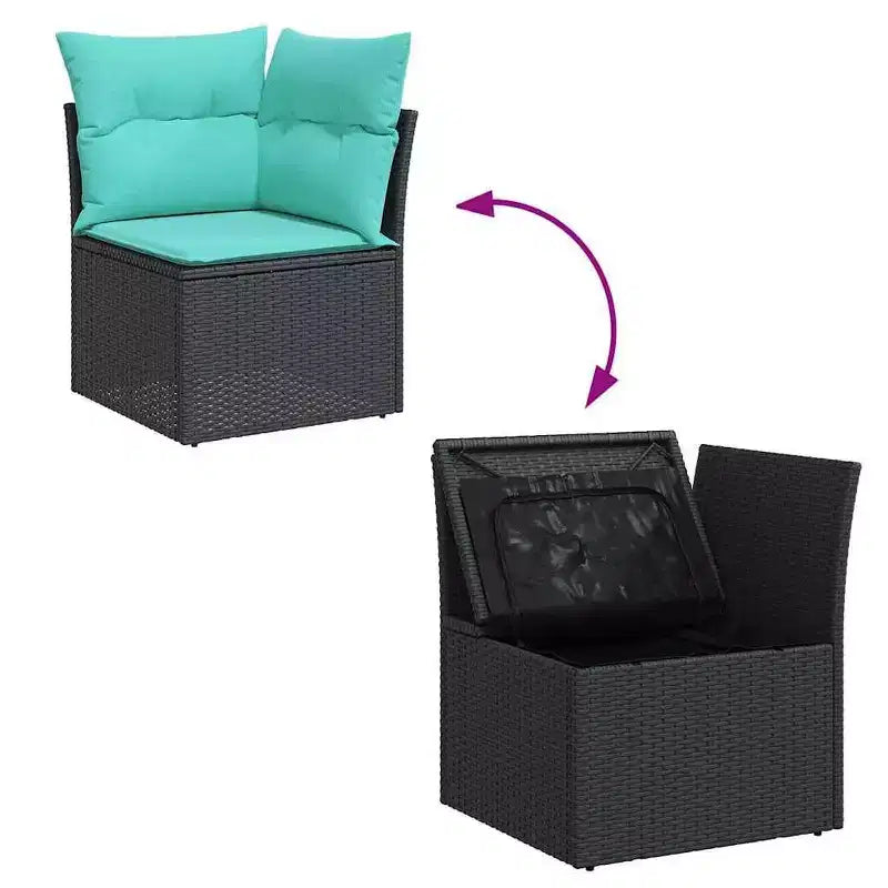 vidaXL Salon de jardin avec coussins 4 pcs Noir et turquoise