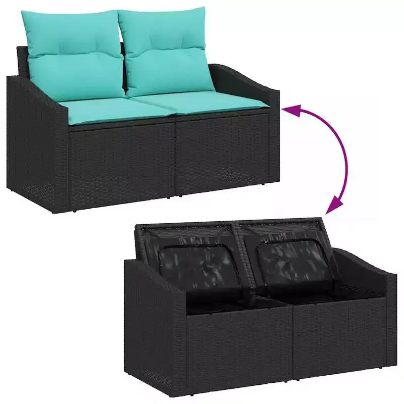 vidaXL Salon de jardin avec coussins 7 pcs Noir et turquoise - sans table