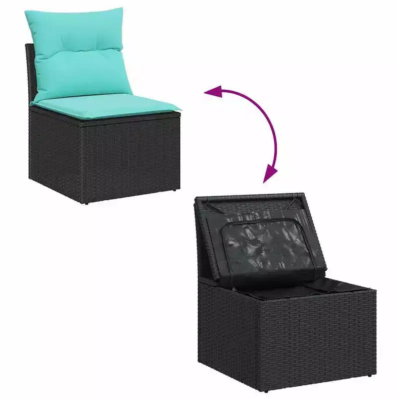 vidaXL Salon de jardin avec coussins 7 pcs Noir et turquoise - sans table