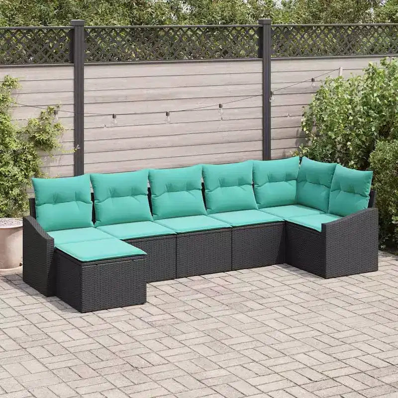 vidaXL Salon de jardin avec coussins 7 pcs Noir et turquoise - sans table