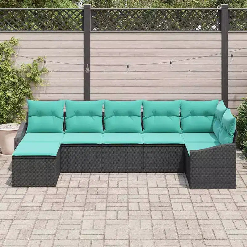 vidaXL Salon de jardin avec coussins 7 pcs Noir et turquoise - sans table