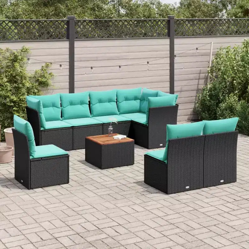 vidaXL Salon de jardin 9 pièces avec coussins Gris Résine tressée