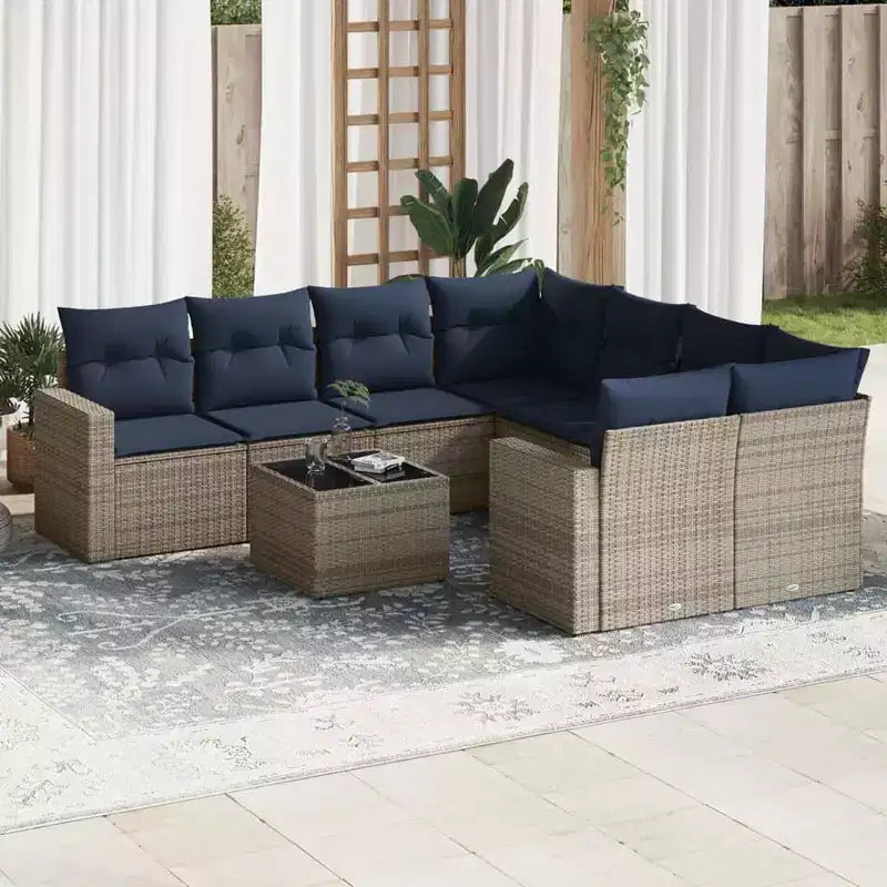 vidaXL Salon de jardin 9 pcs avec coussins résine tressée marron - Marron et rouge