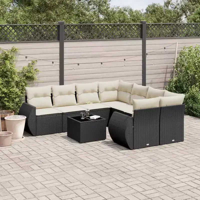 vidaXL Salon de jardin 9 pcs avec coussins résine tressée marron - Marron et rouge