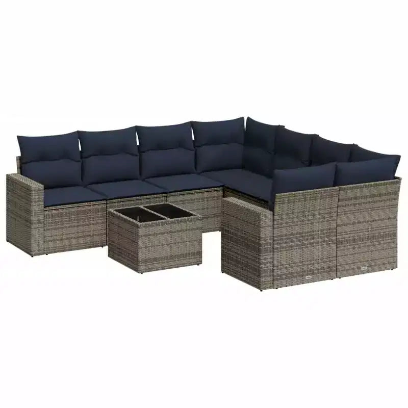 vidaXL Salon de jardin 9 pcs avec coussins résine tressée marron - Marron et rouge