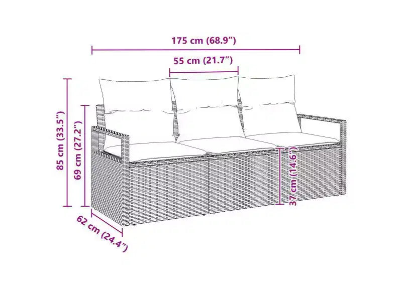 vidaXL Salon de jardin 3 pcs Résine tressée Marron