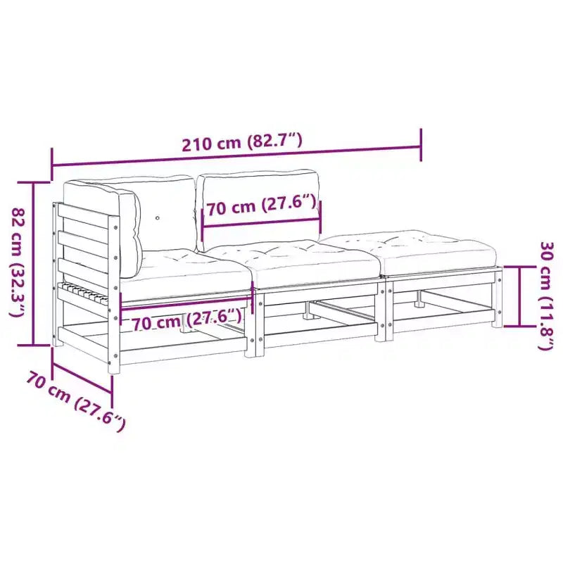 vidaXL Ensemble de canapés de jardin modulable 3 pièces en pin massif avec coussins