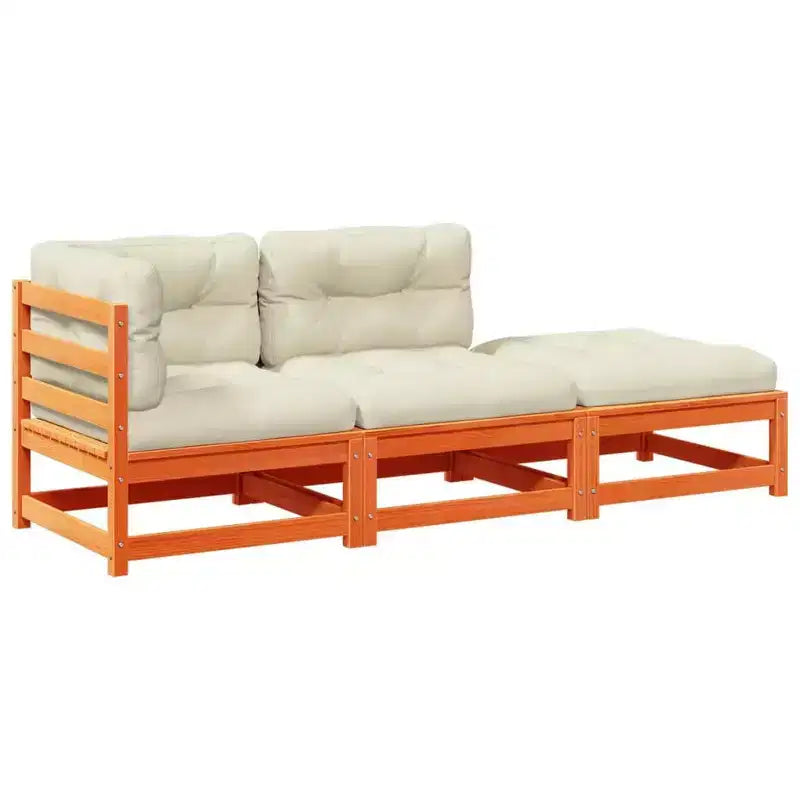 vidaXL Patio Sofa Set with Cushions Modular Outdoor 3 Piece Solid Wood Pine