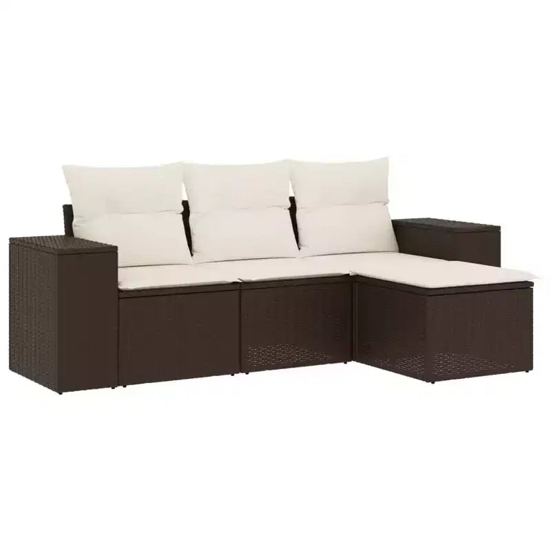 vidaXL 4 Piece Patio Sofa Set with Cushions Brown Poly Rattan