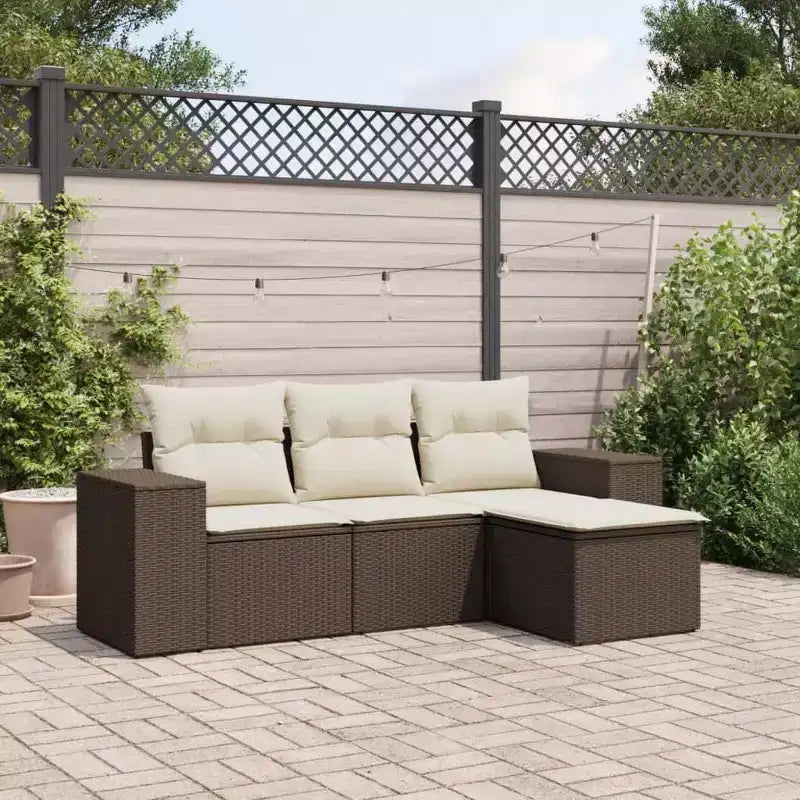 vidaXL Salon de jardin 4 pièces avec coussins résine tressée marron