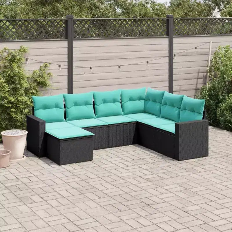 vidaXL Ensemble de canapés de jardin 7 pcs avec coussins résine tressée - Marron et rouge sans table