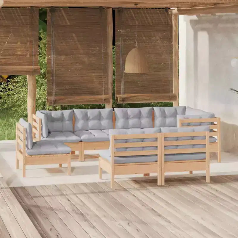 vidaXL Salon de jardin 8 pièces avec coussins gris en pin massif