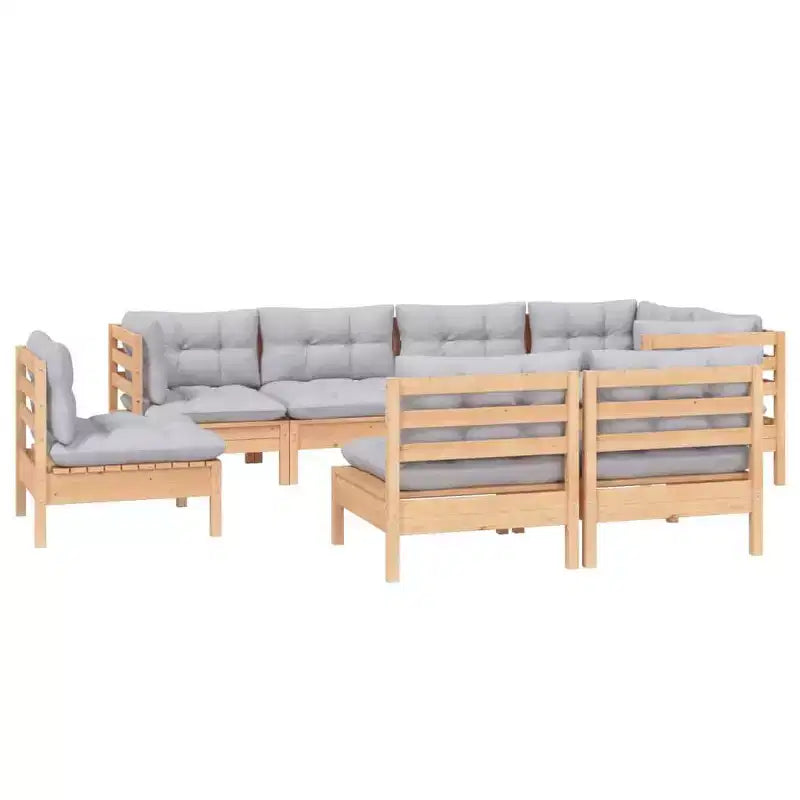 vidaXL Salon de jardin 8 pièces avec coussins gris en pin massif