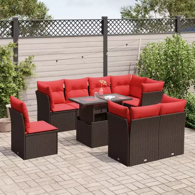 vidaXL Salon de jardin avec coussins, Ensemble de canapés modulaires d'extérieur, 9 pièces, résine tressée