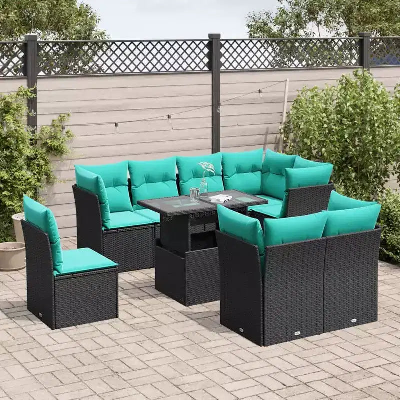 vidaXL Salon de jardin avec coussins, Ensemble de canapés modulaires d'extérieur, 9 pièces, résine tressée