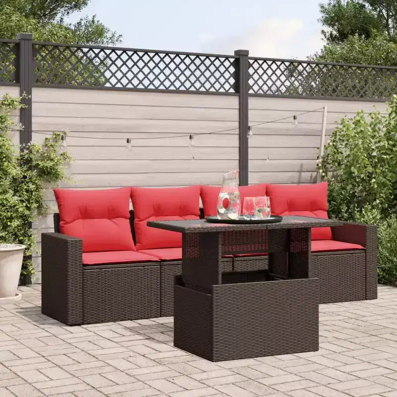vidaXL Salon de jardin avec coussins et table d'extérieur 5 pièces en résine tressée