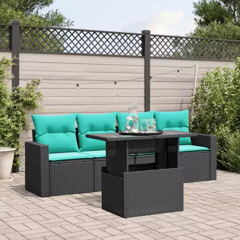 vidaXL Salon de jardin avec coussins et table d'extérieur 5 pièces en résine tressée
