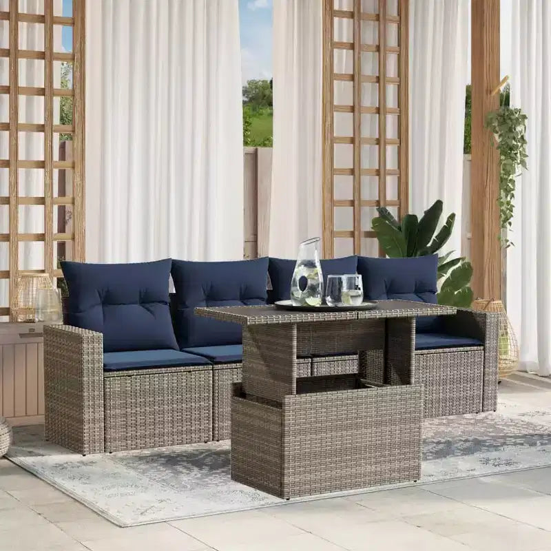 vidaXL Salon de jardin avec coussins et table d'extérieur 5 pièces en résine tressée