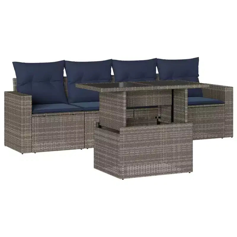 vidaXL Patio Sofa Set with Cushions and Table Outdoor 5 Piece Poly Rattan