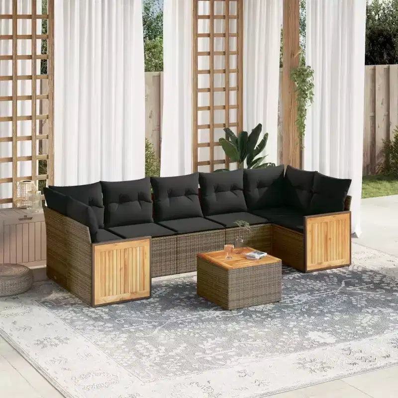 vidaXL Salon de jardin 8 pièces avec coussins, modulable en poly rotin, plusieurs coloris