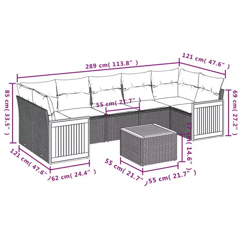 vidaXL Salon de jardin 8 pièces avec coussins, modulable en poly rotin, plusieurs coloris