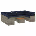 vidaXL 10 Piece Patio Sofa Set with Cushions Gray Poly Rattan - Gray 5x middle + Table + 2x corner