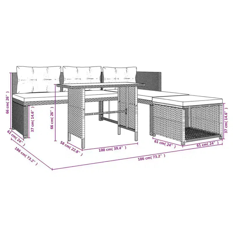 vidaXL Salon de jardin 4 pièces, canapé d'extérieur avec table basse en résine tressée