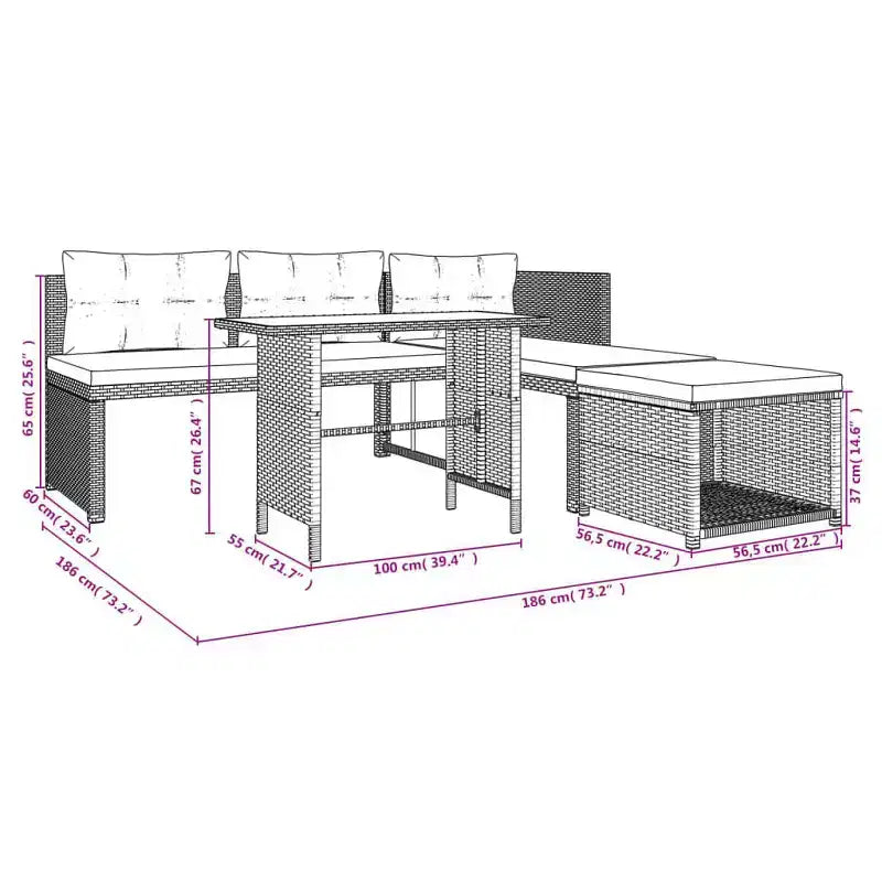 vidaXL Salon de jardin 4 pièces, canapé d'extérieur avec table basse en résine tressée