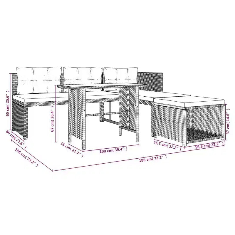 vidaXL Salon de jardin 4 pièces, canapé d'extérieur avec table basse en résine tressée