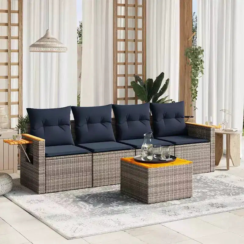 vidaXL Ensemble de canapés de jardin 5 pièces avec coussins, résine tressée noire (États-Unis seulement)