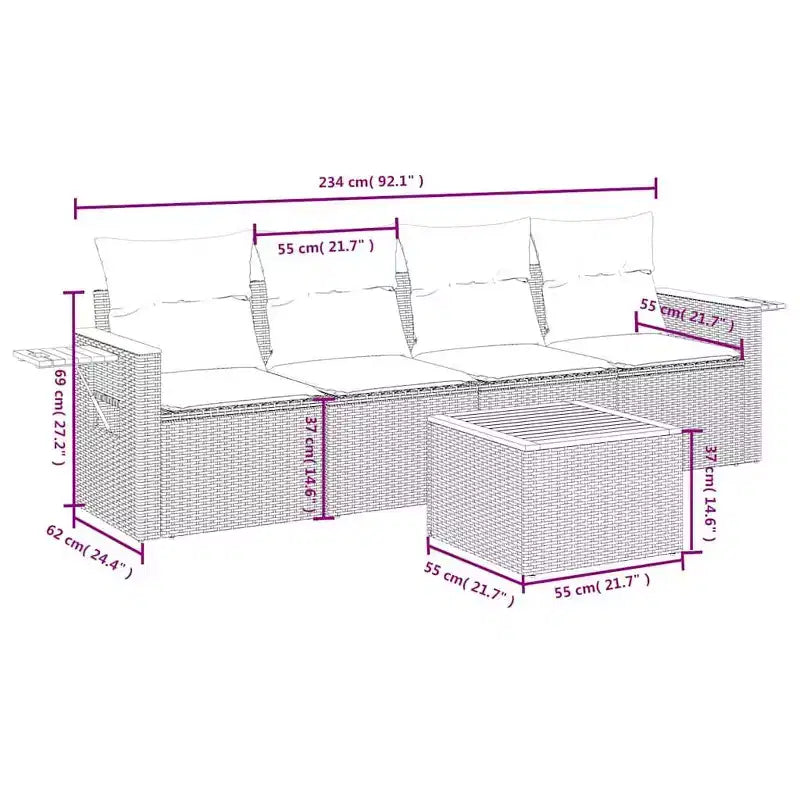 vidaXL Ensemble de canapés de jardin 5 pièces avec coussins, résine tressée noire (États-Unis seulement)