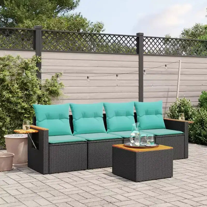 vidaXL Ensemble de canapés de jardin 5 pièces avec coussins, résine tressée noire (États-Unis seulement)