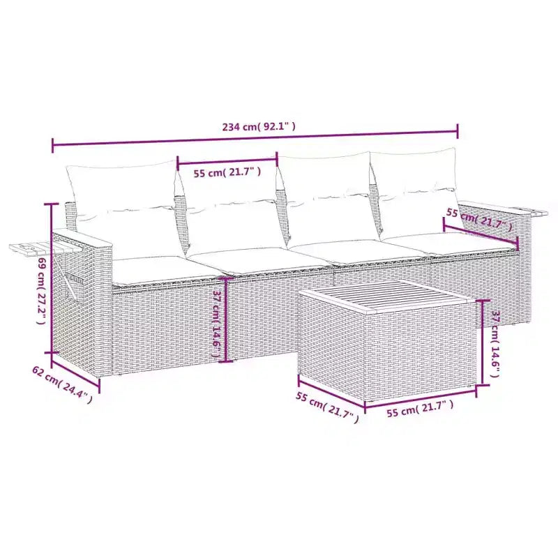 vidaXL Ensemble de canapés de jardin 5 pièces avec coussins, résine tressée noire (États-Unis seulement)