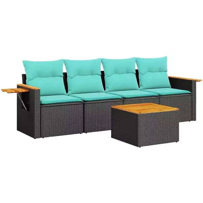 vidaXL 5 Piece Patio Sofa Set with Cushions Black Poly Rattan (US only)
