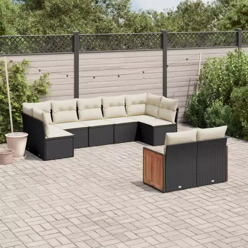 vidaXL Salon de jardin 9 pcs avec coussins résine tressée beige