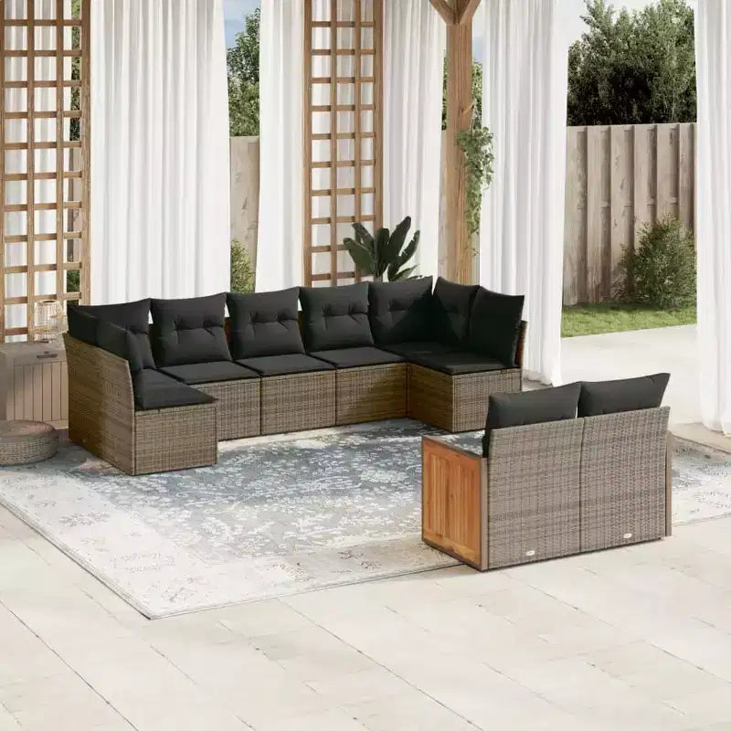 vidaXL Salon de jardin 9 pcs avec coussins résine tressée beige