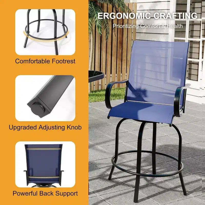 Ensemble de bar pivotant COZONY pour terrasse, table de bar haute d'extérieur, chaises pivotantes, table en verre, tissu tout temps pour terrasse