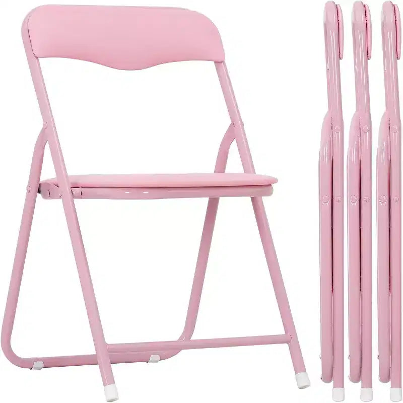 Acekool Table de jeu pliante en métal avec 4 chaises, chaises pliantes rembourrées roses avec coussin et cadre en acier, table carrée pliable pour salle à manger